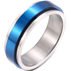 **COI Titanium Blue Silver Step Edges Ring-7412BB