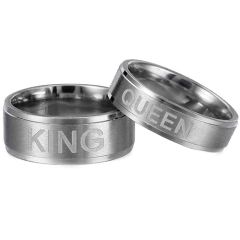 **COI Titanium King Queen Step Edges Ring-7414BB