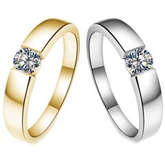 **COI Titanium Gold Tone/Silver Solitaire Ring With Cubic Zirconia-7415BB