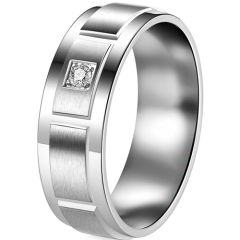 **COI Titanium Polished Matt Ring With Cubic Zirconia-7418BB