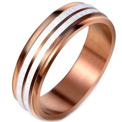 **COI Titanium Espresso Silver Step Edges Ring-7425BB