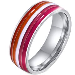 **COI Titanium Red White Enamel Dome Court Ring-7436BB