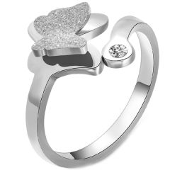 **COI Titanium Gold Tone/Silver Rose Sandblasted Butterfly Ring With Cubic Zirconia-7450BB
