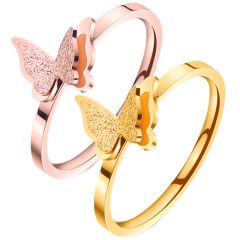 **COI Titanium Rose/Gold Tone Sandblasted Butterfly Ring-7451BB