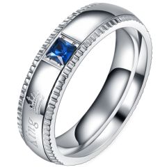 **COI Titanium Her King Crown Step Edges Ring With Created Blue Sapphire-7472BB