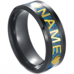 **COI Titanium Black/Gold Tone/Silver Custom Name Beveled Edges Ring(Up to 12 Alphabet)-7492BB