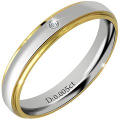 **COI Titanium Gold Tone Silver Step Edges Ring With Genuine Diamond CTTW:0.005ct-7517BB