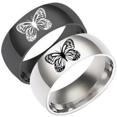 **COI Titanium Black/Silver Butterfly Dome Court Ring-7520BB