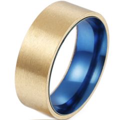 **COI Titanium Gold Tone Blue Pipe Cut Flat Ring-7521BB