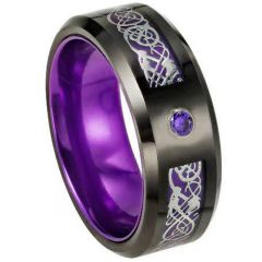 **COI Titanium Black Purple Dragon Beveled Edges Ring With Cubic Zirconia-7528BB