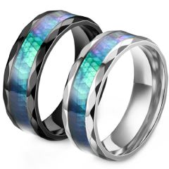 **COI Titanium Black/Silver/Rose Abalone Shell Faceted Ring-7539BB