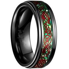 **COI Titanium Black Red Dragon Step Edges Ring-7541BB