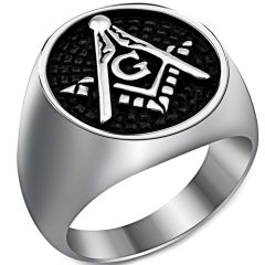 **COI Titanium Black Silver Masonic Freemason Ring-7544BB