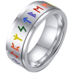 **COI Titanium Rainbow Color Step Edges Ring With Viking Rune-7547BB