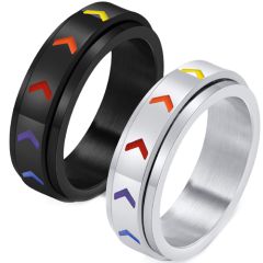 **COI Titanium Black/Silver Rainbow Color Step Edges Ring With Arrows-7550BB