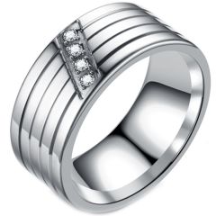 **COI Titanium Grooves Ring With Cubic Zirconia-7558BB