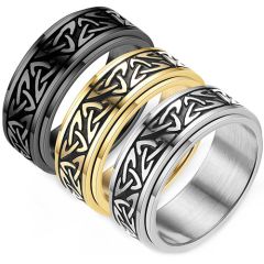 **COI Titanium Black/Silver/Gold Tone Trinity Knots Step Edges Ring-7559BB