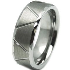 **COI Titanium Diagonal Grooves Faceted Beveled Edges Ring-7577BB