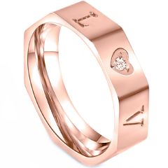 **COI Titanium Rose/Gold Tone/Silver LOVE Ring With Cubic Zirconia-7594BB
