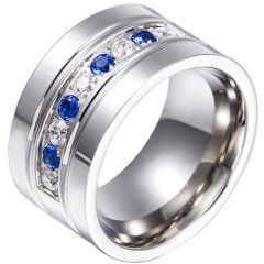 **COI Titanium Ring With Created Blue Sapphire and Cubic Zirconia-7611BB