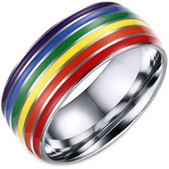 **COI Titanium Rainbow Color Dome Court Ring-7624BB