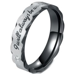 **COI Titanium Black Silver "I Will Always Be With You Ring" With Cubic Zirconia-7632BB