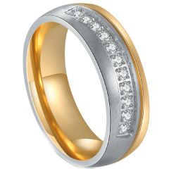**COI Titanium Gold Tone Silver Ring With Cubic Zirconia-7636BB