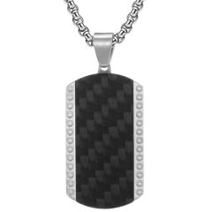 COI Titanium Black/Silver Pendant With Carbon Fiber-7670BB