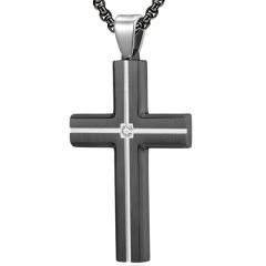 COI Titanium Black/Gold Tone Silver Cross Pendant With Cubic Zirconia-7679BB