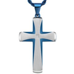 COI Titanium Blue/Black Silver Cross Pendant With Cubic Zirconia-7681BB