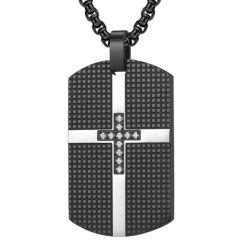 COI Titanium Black/Gold Tone Silver Pendant With Cross and Cubic Zirconia-7685BB