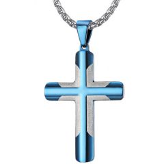 COI Titanium Blue/Gold Tone/Black Silver Cross Pendant-7693BB