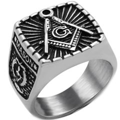 COI Titanium Black Silver Masonic Freemason Ring-7697BB