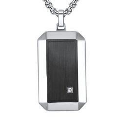 COI Titanium Black Silver Tag Pendant With Cubic Zirconia-7708BB