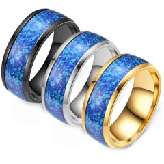 **COI Titanium Black/Gold Tone/Silver Crushed Opal Beveled Edges Ring-7739BB
