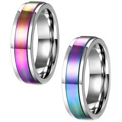 **COI Titanium Rainbow Color Step Edges Ring-7742BB