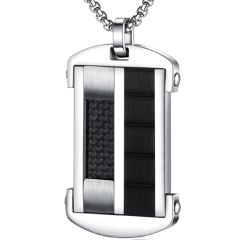 COI Titanium Black Silver Tag Pendant Necklace With Carbon Fiber-7747BB