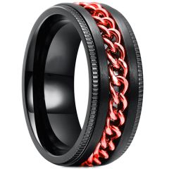 **COI Titanium Black Red Keychain Link Step Edges Ring-7751BB