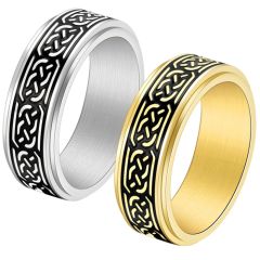 **COI Titanium Gold Tone/Silver Black Celtic Step Edges Ring-7754BB