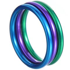 **COI Titanium Blue Purple Green Dome Court Ring-7763BB(A Set with Three Rings)