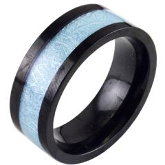 **COI Black Titanium Ring With Crushed Meteorite-7768BB