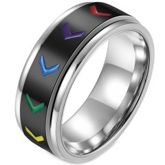 **COI Titanium Black/Rose/Silver Rainbow Color Step Edges Ring-7770BB
