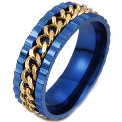 **COI Titanium Blue Gold Tone Keychain Link Ring-7813BB