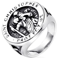 **COI Titanium Saint Christopher Protect Us Signet Ring-7819BB