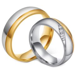 **COI Titanium Gold Tone Silver Couple Wedding Band Ring-7839BB