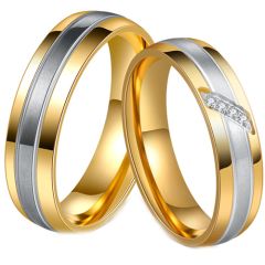 **COI Titanium Gold Tone Silver Couple Wedding Band Ring-7840BB