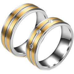 **COI Titanium Gold Tone Silver Couple Wedding Band Ring-7844BB