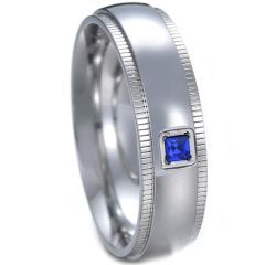 **COI Titanium Step Edges Ring With Created Blue Sapphire-7852BB