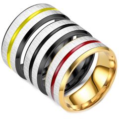 **COI Titanium Black/Gold Tone Center Groove Beveled Edges Ring-7859BB