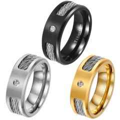 **COI Titanium Black/Gold Tone/Silver Wire Ring With Cubic Zirconia-7885BB